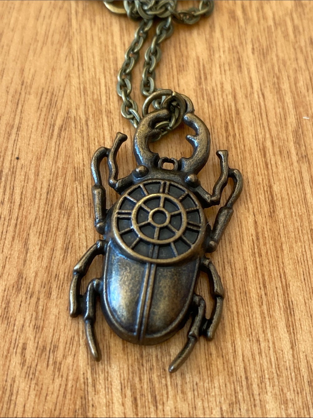 Antique Brass Scarab Beetle Pendant Necklace - Women's Jewelry